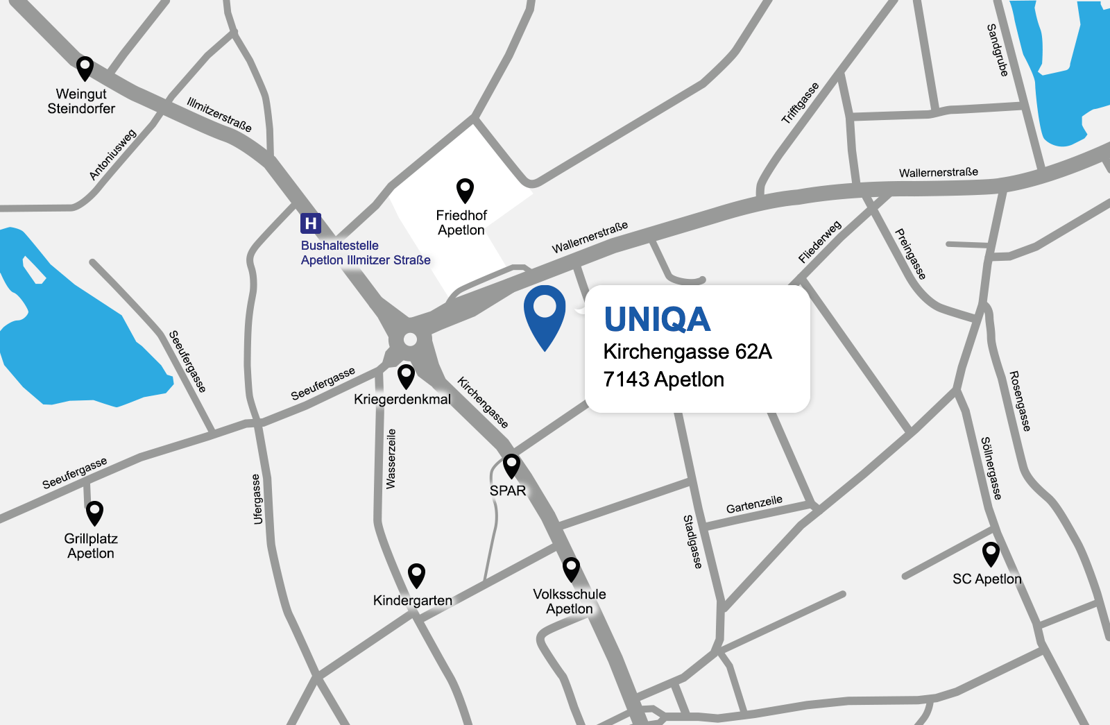 Eine detaillierte gezeichnete Karte der UNIQA Generalagentur Pannonia